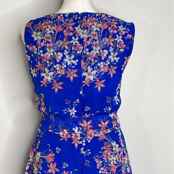 Jessica Howard Blue Floral Spring Dress With Self Tie Belt Fit & Flare Sz 10 - Picture 8 of 15